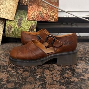 VTG Dr Martens Mary Jane Heels US 6  Brown Leather Chunky Platform RARE 90s
